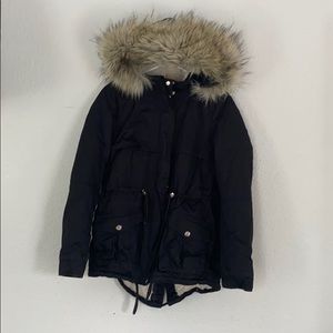 Parka with faux fur hood